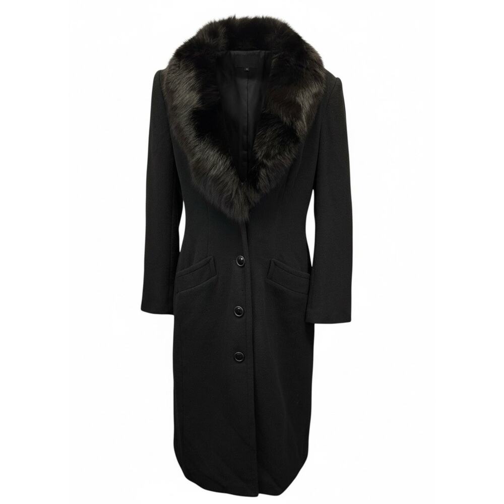 Vintage Daniel & Rebecca Black Angora Wool Coat Real Fur Collar USA Size 10